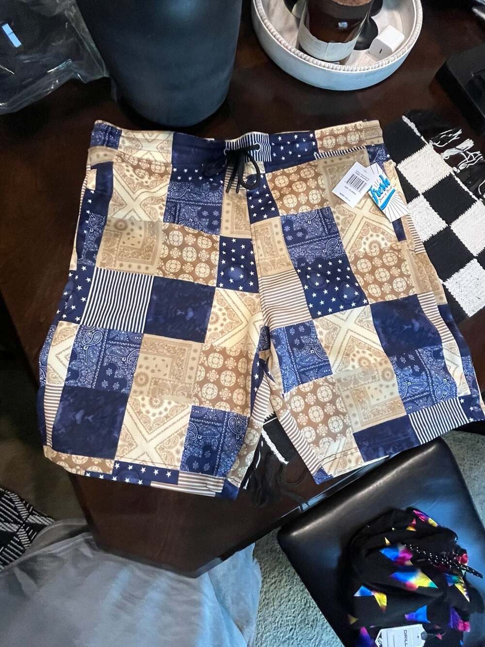 Fresh Prints of Bel-Air Patchwork Paisley and Star Print Board Shorts